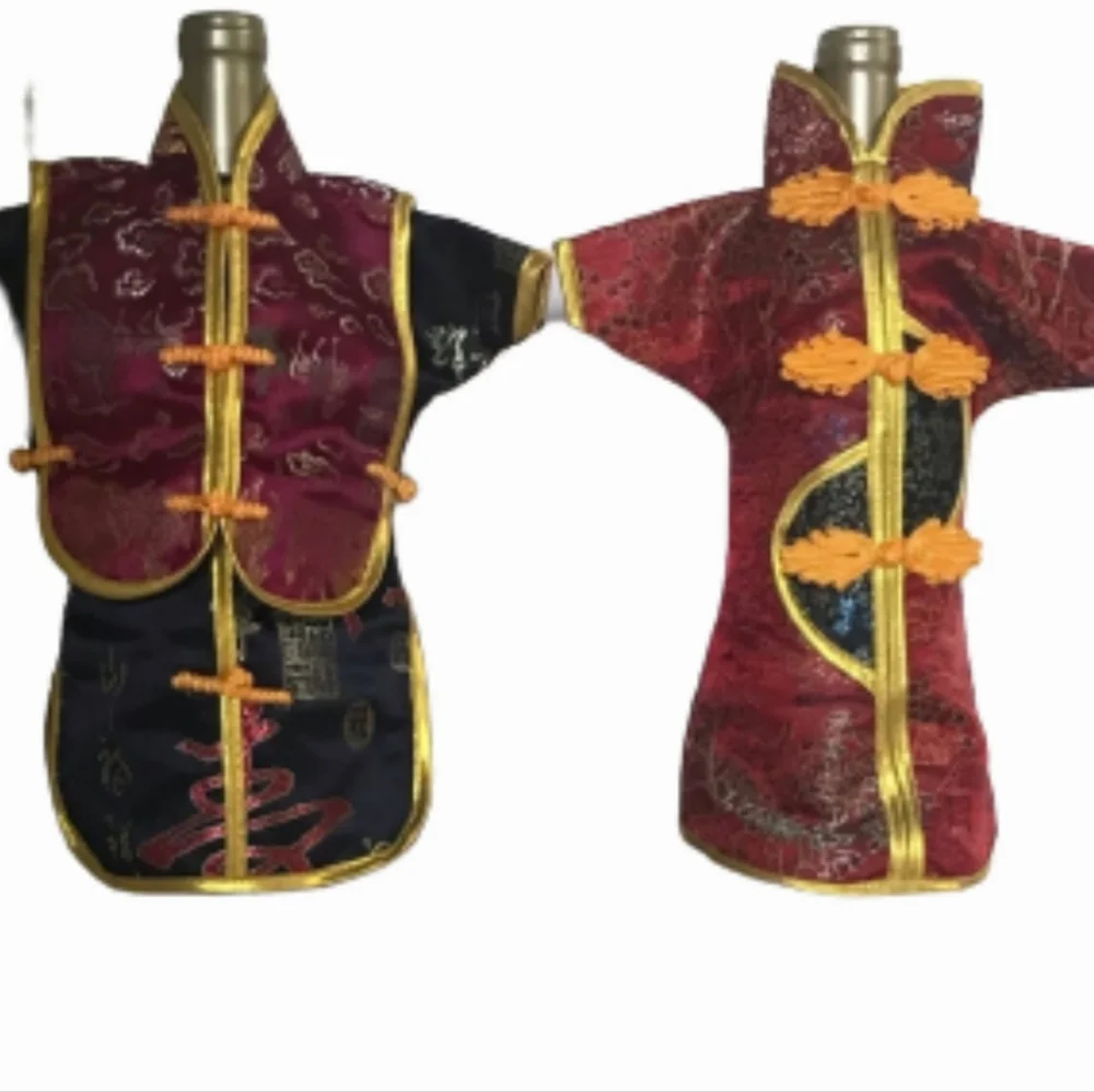 Wine Bottle Covers Pair of Asian Dress